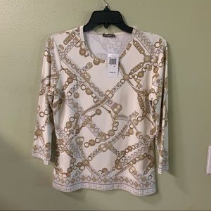 J.McLaughlin | white and gold belt nylon top